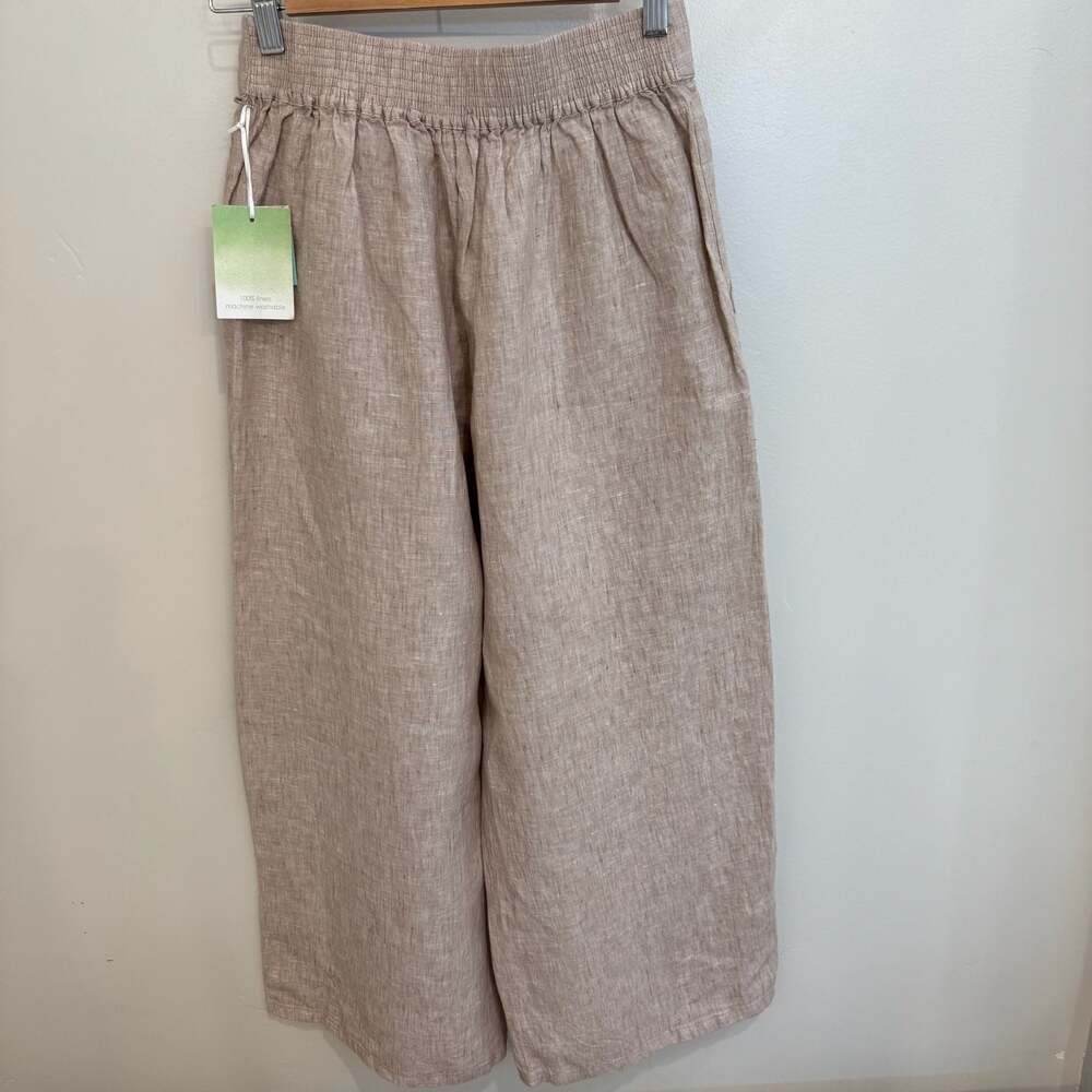 Women's 100% Linen Wide Leg Cropped Pants with Button Detail small Sigrid Olsen - Picture 3 of 6